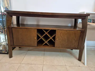 Solid Wood Console Table with Built-in Wine Rack and Storage
