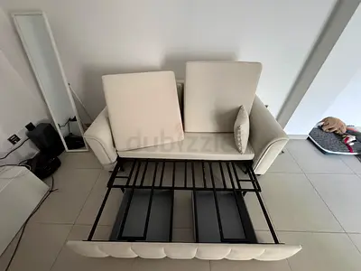 Beige 2-seater Sofa Bed with Pull-out Frame