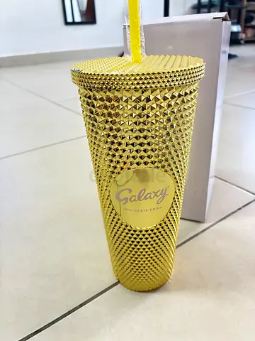 Gold Studded Insulated Drinking Tumbler with Straw