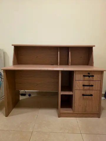 Light Oak Study Desk /Office Desk with Shelves and Drawers