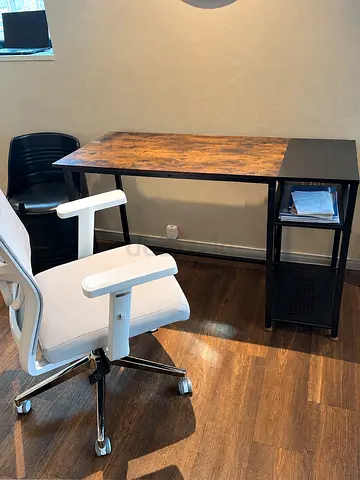 Compact industrial-style study desk with shelf - good condition
