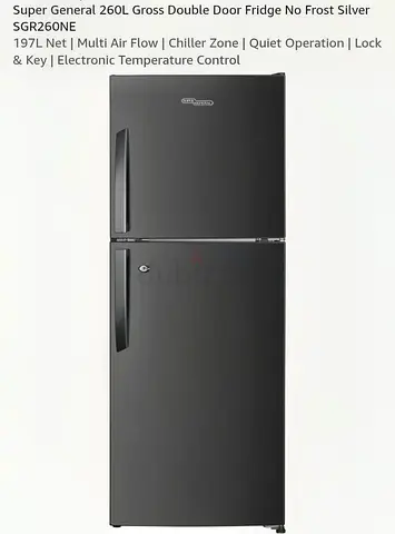 Super General- Double Door No Frost Fridge - Gray Silver