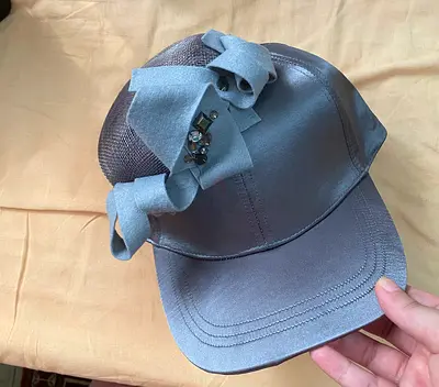 Grey ladies satin cap with decorative bow and jewels - never used
