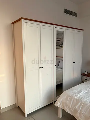White 4-Door Wooden Wardrobe with Mirror