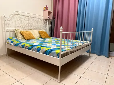 IKEA LEIRVIK Bed Frame Super King with Headboard and footboard with mattress and pillows