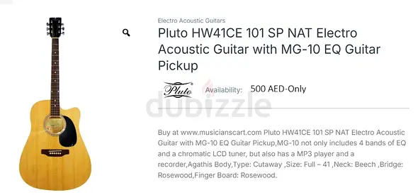 Pluto HW41CE Electro-Acoustic Guitar NAT with MG-10 EQ Pickup