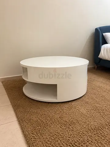 Round White High Gloss Coffee Table with Storage - Like New