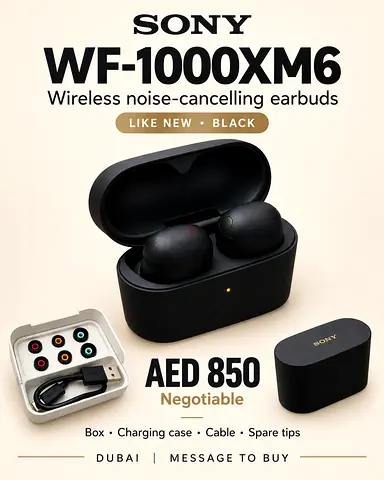 Sony WF-1000XM6 – Black – Like New – AED 850