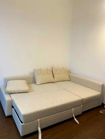 Beige Fabric Sofa Bed with Storage - Good Condition