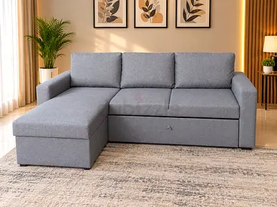 Grey L-shaped Sofa  bed with Storage and Chaise - Good Condition