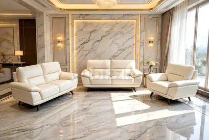 Cream leather 3-piece sofa set — modern living room set (sofa, loveseat, armchair)