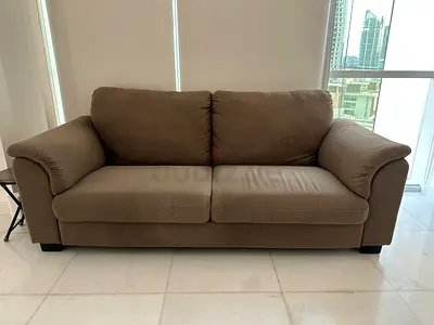 3-seater brown fabric sofa — good condition, comfortable