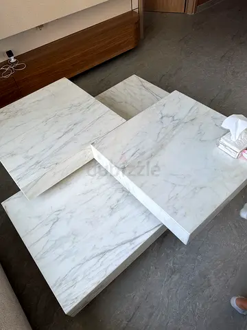 Set of 3 White Marble Nested Coffee Tables - Good Condition