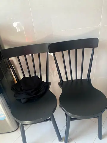 Set of 2 Black Wooden Dining Chairs - Good Condition