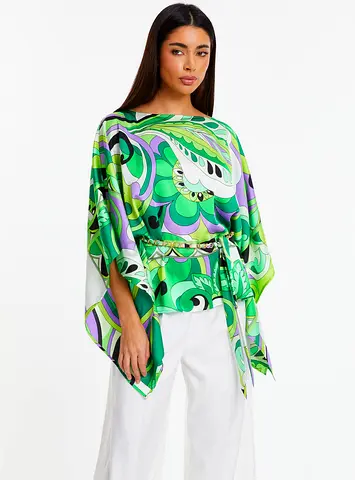Quiz Paisley Print Batwing Kaftan Top With Belt