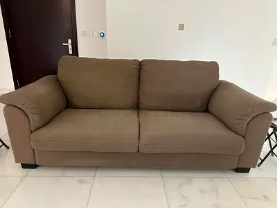 3-Seater Brown Fabric Sofa — Good Condition
