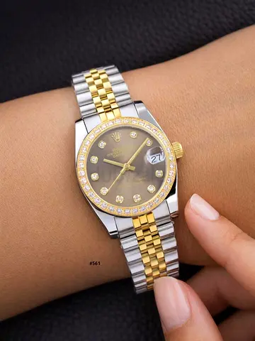 Two-tone Ladies Rolex-style Diamond Bezel Wristwatch with Date