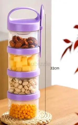 Purple 4-Tier Snack Container with Handle and Spoon, BPA-Free Food Storage