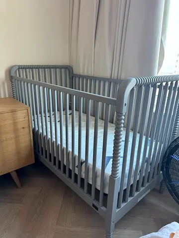 Light grey wooden baby crib - sturdy and clean condition