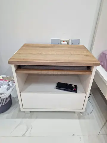 Compact bedside table / nightstand with wooden top and drawer