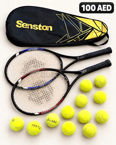 Used pair of Senston tennis rackets with cover and 12 balls - Good condition