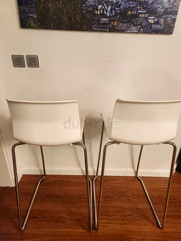 Set of 2 White Bar Stools with Chrome Legs-ikea