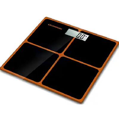 Digital Bathroom Scale - Glass Body, LCD Display (Black/Orange) - Good Condition