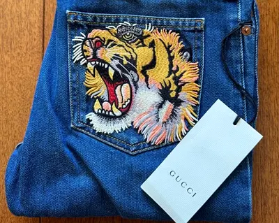 Gucci embroidered tiger denim jeans - blue, used like new