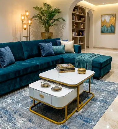 Modern Marble-Top Nesting Coffee Table with Gold Frame