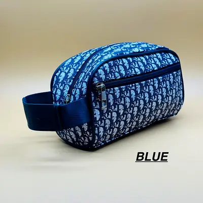 Dior Blue patterned toiletry / dopp kit travel pouch — compact and zippered