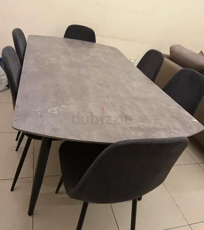 6-Seater Modern Dining Table with Grey Chairs (Used)