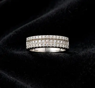 White gold triple-row pavé diamond band, size not specified