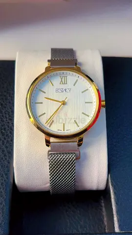 Elegantly Minimalist ECSTACY Ladies Mesh Strap Watch - Gold Accent
