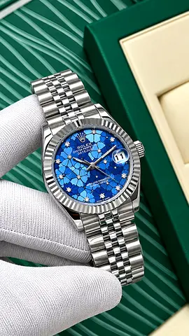 Rolex Datejust Blue Floral Dial Silver Jubilee Bracelet Luxury Watch