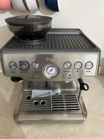Breville/Sage-style stainless steel espresso machine with steam wand - used
