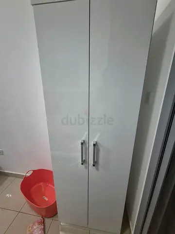 Slim White 2-Door Wardrobe / Storage Cabinet - Good Condition
