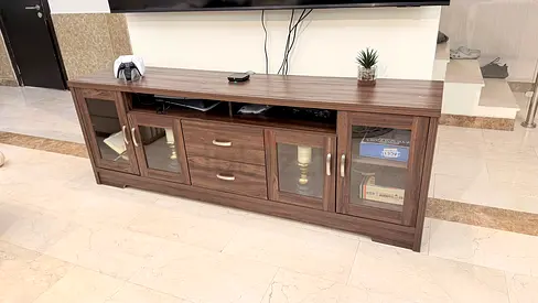 Wooden TV Cabinet with Glass Doors and Drawers - flawless condition