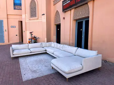 Feather 🪶 filled Pan Home Corner U Shape Sofa Beige