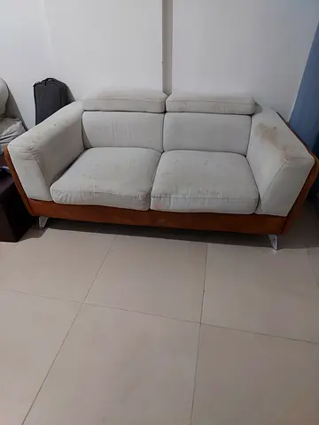 Used 2-seater sofa / loveseat - beige cushions, brown base