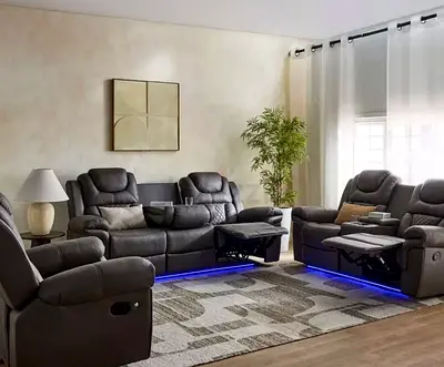 Miranda 3-Seater LED Strip Fabric Recliner Sofa with Dropdown Table and Wireless Charging