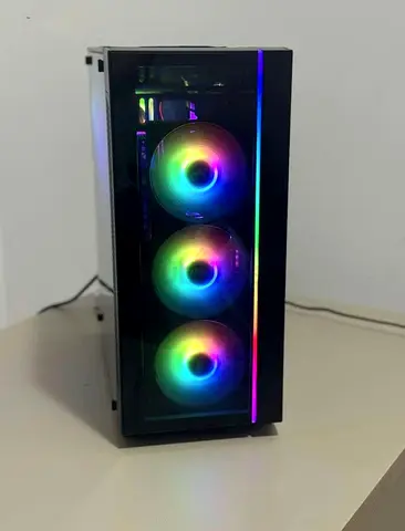 Gaming PC Tower Case with Triple RGB Front Fans (Glass Panel)