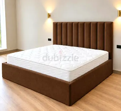 BRAND NEW KING SIZE FAIBRC WOOD BED WITH SPRING MATTRESS 180X200 CM