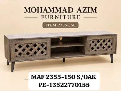 Low Wooden TV Entertainment Unit with Lattice Sliding Doors - Oak finish (MAF 2355-150)