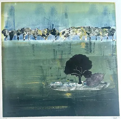 Original Serigraph Landscape Print by Artist (Signed) - Green Tones