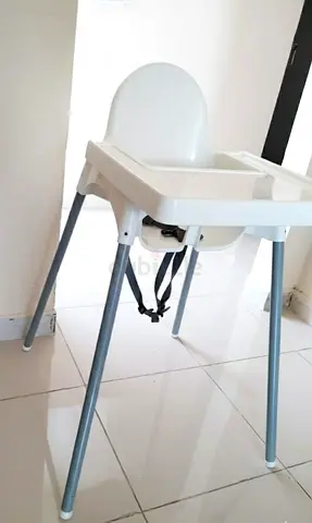 Basic white baby high chair with safety straps IKEA
