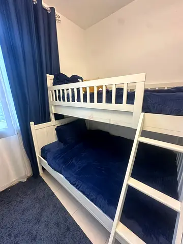 Pottery Barn White wooden bunk bed with ladder - excellent condition