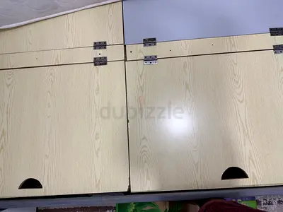 Queen size mattress grey upholstered bedside cabinet / nightstand (used) with 4 storage under