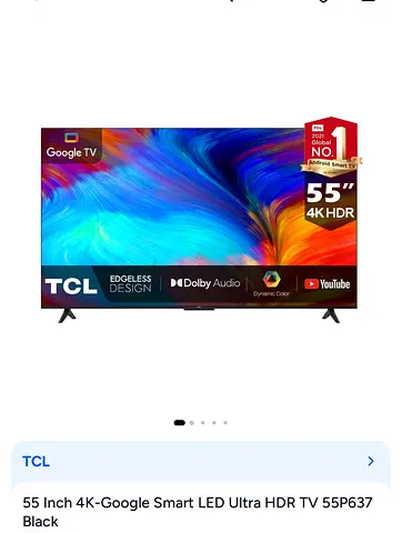 TCL 55" 4K Google Smart LED TV (55P637) - Good Working Condition