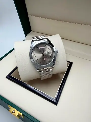 Stainless Steel Men's Automatic Watch with Day-Date - Silver Dial
