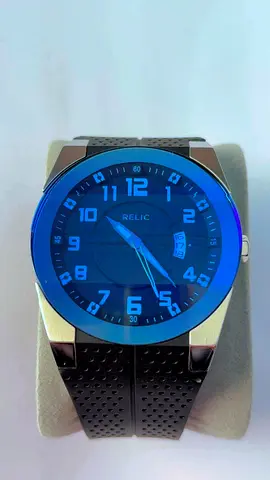 Relic men’s wristwatch with blue dial and black silicone strap
